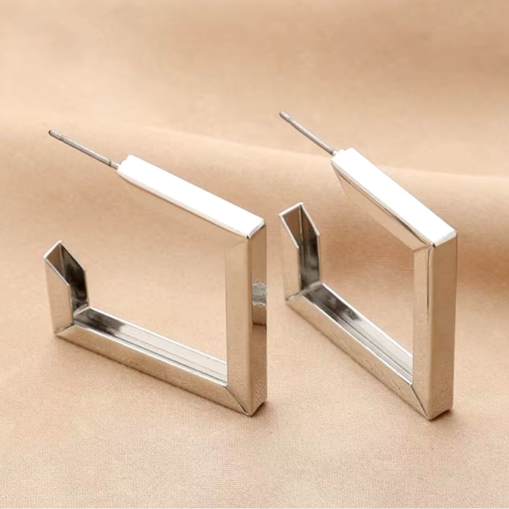 Silver Square Hoops - Picture 3 of 5